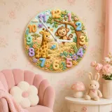 Jungle Safari Giraffe & Monkey Kids Room Wall Clock | Whimsical Animal Nursery Decor, Sweet Playroom Wall Art Gift (13.6 inch / 34.5 cm)