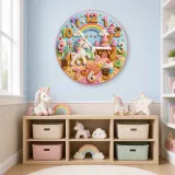 Unicorn Candy Castle Kids Room Wall Clock | Rainbow Nursery Decor, Magical Little Girl Birthday Gift (13.6 inch / 34.5 cm)
