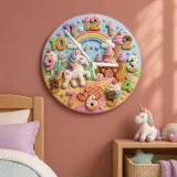Unicorn Candy Castle Kids Room Wall Clock | Rainbow Nursery Decor, Magical Little Girl Birthday Gift (13.6 inch / 34.5 cm)