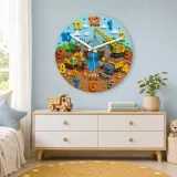 Construction Trucks Kids Room Wall Clock | Excavator Nursery Decor, Little Builder Boy Bedroom Playroom Art Keepsake (13.6 inch / 34.5 cm)