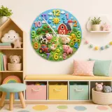 Farm Animals Barnyard Kids Room Wall Clock | Red Tractor Nursery Decor, Baby Boy Shower Gift & Playroom Keepsake Art (13.6 inch / 34.5 cm)