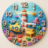 Under the Sea Ocean Animals Kids Room Wall Clock | Nautical Nursery Decor, Boys Playroom Decor, Baby Boy Shower Gift (13.6 inch / 34.5 cm)