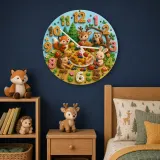 Woodland Waffle Picnic Kids Room Wall Clock | Forest Animal Nursery Decor, Baby Shower Birthday Gift (13.6 inch / 34.5 cm)