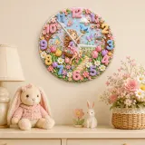 Whimsical Fairy Garden Kids Room Wall Clock | Pastel Floral Nursery Decor, Magical Little Girls Bedroom Decor Gift (13.6 inch / 34.5 cm)