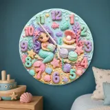 Mermaid Seashell Kids Room Wall Clock | Pastel Ocean Nursery Decor, Magical Baby Girl Birthday Gift (13.6 inch / 34.5 cm)