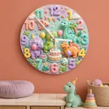 Pastel Dinosaur Birthday Party Kids Room Wall Clock