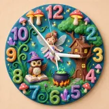Enchanted Fairy & Wizard Owl Kids Room Wall Clock | Magical Forest Nursery Decor, Whimsical Baby Girl Bedroom Gift (13.6 inch / 34.5 cm)