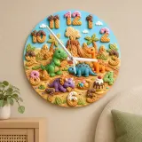 Dinosaur Ice Cream Kids Room Wall Clock | Volcano Nursery Decor, Little Boy Birthday Gift Keepsake (13.6 inch / 34.5 cm)