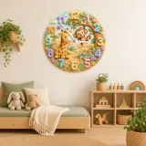 Jungle Safari Giraffe & Monkey Kids Room Wall Clock | Whimsical Animal Nursery Decor, Sweet Playroom Wall Art Gift (13.6 inch / 34.5 cm)