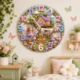 Enchanted Fairy Treehouse Kids Room Wall Clock | Magical Woodland Nursery Decor, Little Girl Birthday Keepsake Gift (13.6 inch / 34.5 cm)