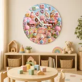 Pastel Candyland Theme Kids Room Wall Clock | Kawaii Sweet Treats Nursery Wall Decor, Cute Little Girl Bedroom Gift (13.6 inch / 34.5 cm)