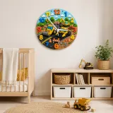 Construction Vehicles Kids Room Wall Clock | Yellow Excavator Nursery Decor, Toddler Boy Bedroom Birthday Keepsake (13.6 inch / 34.5 cm)