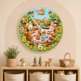 Woodland Tea Party Kids Room Wall Clock | Bunny Bear Nursery Decor, Sweet Baby Shower Birthday Gift (13.6 inch / 34.5 cm)