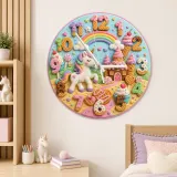 Unicorn Candy Castle Kids Room Wall Clock | Rainbow Nursery Decor, Magical Little Girl Birthday Gift (13.6 inch / 34.5 cm)