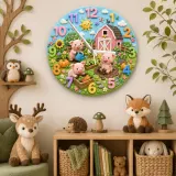 Playful Farm Pigs Kids Room Wall Clock | Barnyard Animal Nursery Decor, Baby Shower Or Birthday Gift For Boy Or Girl (13.6 inch / 34.5 cm)