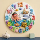Pirate Octopus Ocean Kids Room Wall Clock | Under The Sea Nursery Decor, Marine Life Theme Baby Boy Birthday Gift (13.6 inch / 34.5 cm)