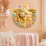 Pastel Safari Lion Family Kids Room Wall Clock | Cute Jungle Animal Nursery Decor, Perfect Baby Shower Gift Keepsake (13.6 inch / 34.5 cm)
