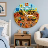 Construction Vehicles Kids Room Wall Clock | Playful Boys Bedroom Nursery Decor, Little Builder Birthday Gift Idea (13.6 inch / 34.5 cm)
