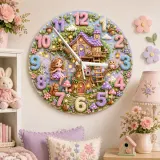 Enchanted Fairy Treehouse Kids Room Wall Clock | Magical Woodland Nursery Decor, Little Girl Birthday Keepsake Gift (13.6 inch / 34.5 cm)