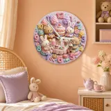 Pastel Teddy Bear & Bunny Sweet Treats Tea Party Kids Room Wall Clock | Kawaii Nursery Decor, Little Girls Room Gift (13.6 inch / 34.5 cm)