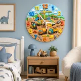 Construction Trucks Playground Kids Room Wall Clock | Boys Nursery Decor, Little Builder Toddler Birthday Gift Idea (13.6 inch / 34.5 cm)