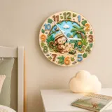 Safari Monkey Explorer Kids Room Wall Clock | Jungle Adventure Nursery Decor, Baby Shower Gift, Little Boy Keepsake (13.6 inch / 34.5 cm)