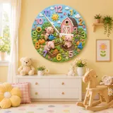 Playful Farm Pigs Kids Room Wall Clock | Barnyard Animal Nursery Decor, Baby Shower Or Birthday Gift For Boy Or Girl (13.6 inch / 34.5 cm)