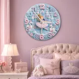 Winter Princess Ballerina Kids Room Wall Clock | Fairy Tale Castle Nursery Decor, Swan Theme Gift For Little Girls (13.6 inch / 34.5 cm)