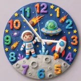 Astronaut and Alien Outer Space Kids Room Wall Clock | Galaxy Nursery Decor, Little Boys Bedroom Birthday Keepsake (13.6 inch / 34.5 cm)