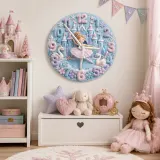 Winter Princess Ballerina Kids Room Wall Clock | Fairy Tale Castle Nursery Decor, Swan Theme Gift For Little Girls (13.6 inch / 34.5 cm)