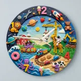 Ultimate Adventure Kids Room Wall Clock | Space Animals Train Nursery Decor, Unique Toddler Boy Birthday Keepsake (13.6 inch / 34.5 cm)