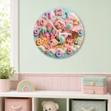 Pastel Mermaid & Sweet Treats Kids Room Wall Clock | Kawaii Candy Beach Nursery Decor, Cute Little Girls Bedroom Gift (13.6 inch / 34.5 cm)