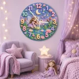 Magical Fairy Pond Kids Room Wall Clock | Enchanted Forest Nursery Decor, Whimsical Baby Girl Room Birthday Keepsake (13.6 inch / 34.5 cm)
