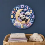 Sleeping Panda on Moon Kids Room Wall Clock | Dreamy Starry Night Nursery Decor, Beautiful Baby Shower Gift Keepsake (13.6 inch / 34.5 cm)