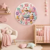 Pastel Candyland Kids Room Wall Clock | Sweet Treats Nursery Decor, Kawaii Ice Cream Girls Playroom Wall Decor Gift (13.6 inch / 34.5 cm)
