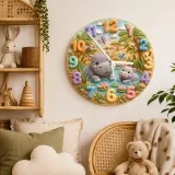 Safari Hippo Family Kids Room Wall Clock | Cute Jungle Animal Nursery Decor, Beautiful Baby Shower Gifts & Keepsakes (13.6 inch / 34.5 cm)