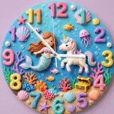 Mermaid & Sea Unicorn Kids Room Wall Clock | Magical Underwater Ocean Nursery Wall Decor, Little Girl Bedroom Gift (13.6 inch / 34.5 cm)