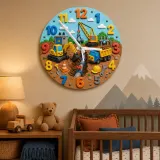 Construction Trucks Kids Room Wall Clock | Cute Excavator Boy Nursery Decor, Toddler Boy Playroom Birthday Keepsake (13.6 inch / 34.5 cm)