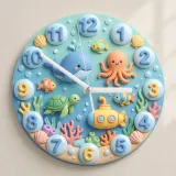 Cute Under The Sea Ocean Animals Kids Room Wall Clock | Marine Life Nursery Decor, Baby Boy Room Birthday Present (13.6 inch / 34.5 cm)