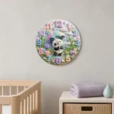 Whimsical Pastel Panda Kids Room Wall Clock | Rainbow Umbrella Nursery Decor, Cute Baby Girl Shower Gift Keepsake (13.6 inch / 34.5 cm)
