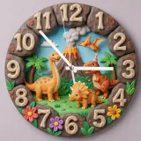 Dinosaur Volcano Kids Room Wall Clock | Prehistoric Jungle Nursery Decor, Little Boy Bedroom Birthday Gift Keepsake (13.6 inch / 34.5 cm)