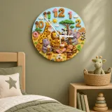 Safari Animals Waffle Kids Room Wall Clock | Jungle Nursery Decor, Baby Shower Gift For Boys Girls (13.6 inch / 34.5 cm)