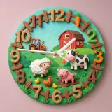Farm Animals Barnyard Kids Room Wall Clock | Cute Red Tractor Nursery Decor, Unique Baby Boy Shower Gift Keepsake (13.6 inch / 34.5 cm)