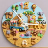 Safari Animals Ice Cream Truck Kids Room Wall Clock | Sweet Treats Nursery Decor, Baby Shower Gifts For Boys & Girls (13.6 inch / 34.5 cm)