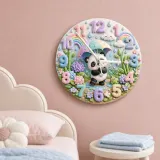 Whimsical Pastel Panda Kids Room Wall Clock | Rainbow Umbrella Nursery Decor, Cute Baby Girl Shower Gift Keepsake (13.6 inch / 34.5 cm)