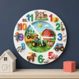 Farm Animals Tractor Kids Room Wall Clock | Barnyard Nursery Decor, Little Boy Playroom Wall Art & Birthday Keepsake (13.6 inch / 34.5 cm)