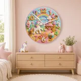 Unicorn Candy Castle Kids Room Wall Clock | Rainbow Nursery Decor, Magical Little Girl Birthday Gift (13.6 inch / 34.5 cm)