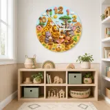 Safari Animals Waffle Kids Room Wall Clock | Jungle Nursery Decor, Baby Shower Gift For Boys Girls (13.6 inch / 34.5 cm)