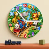 Colorful Safari Train Kids Room Wall Clock
