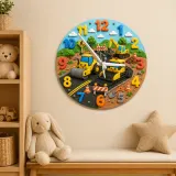 Construction Vehicles Kids Room Wall Clock | Yellow Excavator Nursery Decor, Toddler Boy Bedroom Birthday Keepsake (13.6 inch / 34.5 cm)